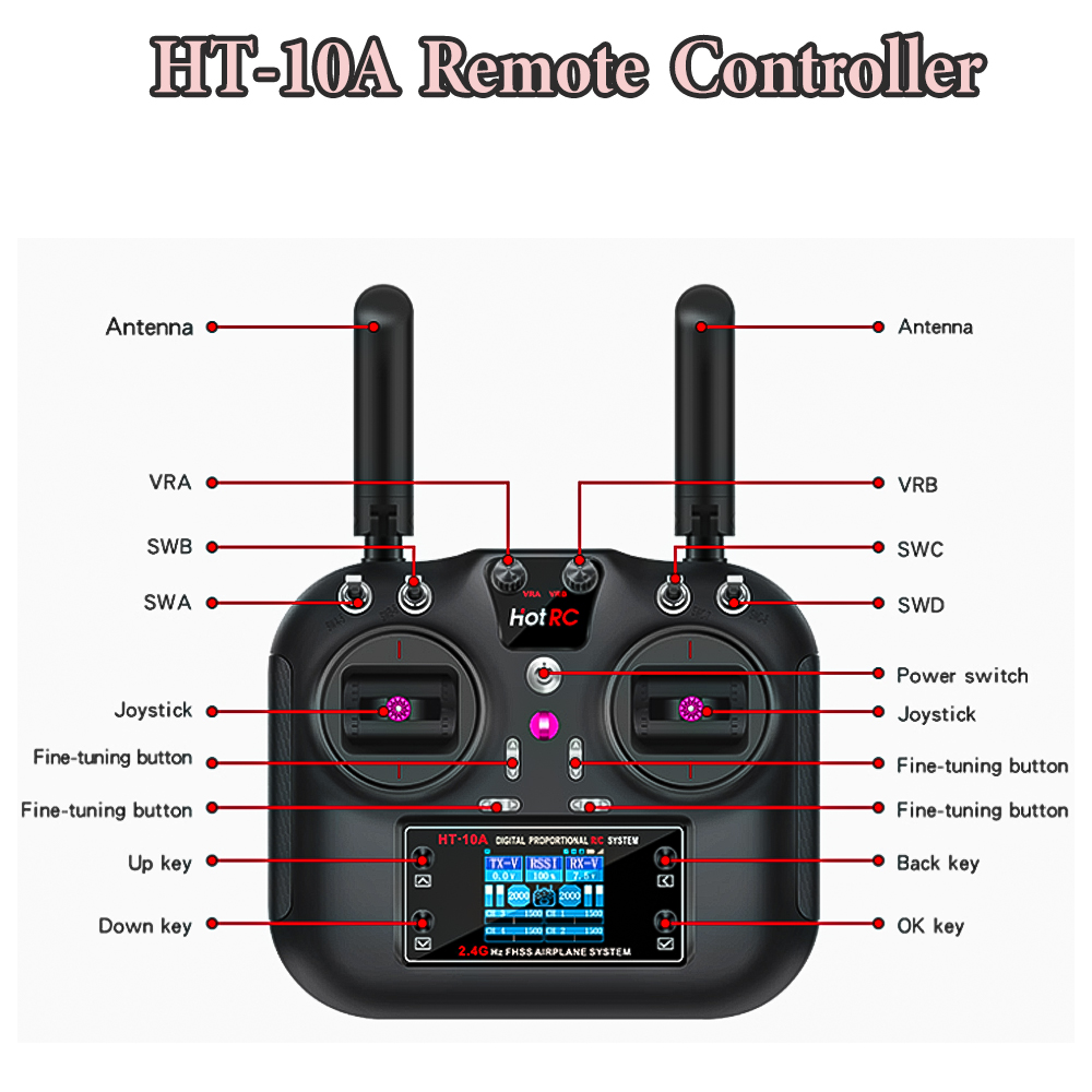Hotrc HT-10A 2.4G 10CH Transmi - Drone Rc Transmitter And Receiver reseña y precio