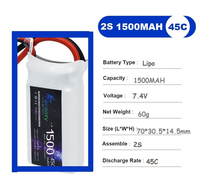 2PCS 7.4V Lipo 2S Battery 1500 - Drone Carrera Rc reseña y precio